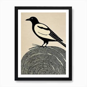 Magpie 2 Linocut Bird Art Print