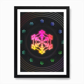 Neon Geometric Glyph in Pink and Yellow Circle Array on Black n.0048 Art Print