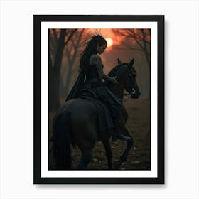 Young Woman Riding A Horse Art Print