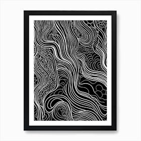 Wavy Sketch In Black And White Line Art 11 Art Print