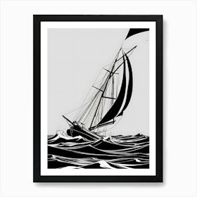 Sailboat In Rough Seas Art Print