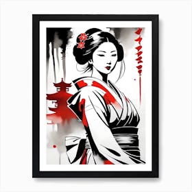 Traditional Japanese Art Style Geisha Girl 1 Art Print
