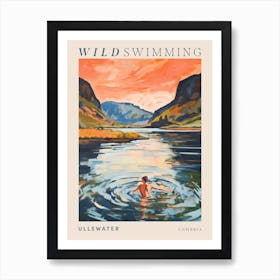 Wild Swimming At Ullswater Cumbria 2 Poster Art Print