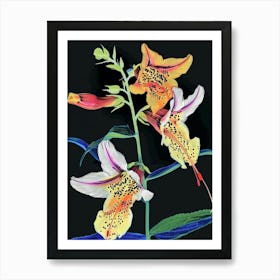 Neon Flowers On Black Foxglove 2 Art Print