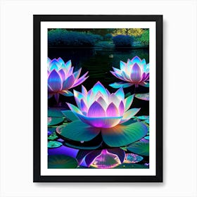 Lotus Flowers In Park Holographic 1 Art Print