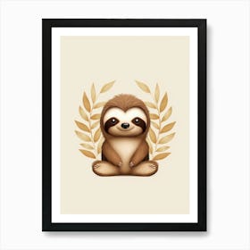 Watercolour Jungle Animal Baby Sloth 2 Art Print