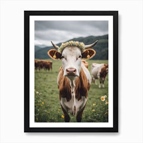 Cow With Flower Crown Art Print