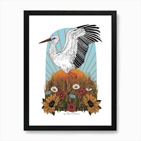 Stork In The Field Art Print