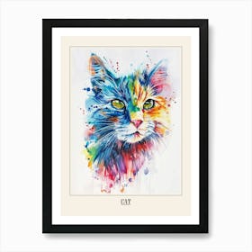 Cat Colourful Watercolour 3 Poster Art Print