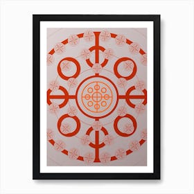 Geometric Glyph Circle Array in Tomato Red n.0095 Art Print