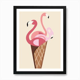 Flamingo Ice Cream Wafer Birds Cone Nature Art Drawing Sketch Art Print