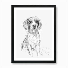 Minimalist Beagle Dog Charcoal Line 2 Art Print