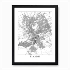 Riyadh White Map Art Print