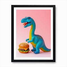 Colourful Toy Dinosaur Eating A Hamburger 2 Art Print