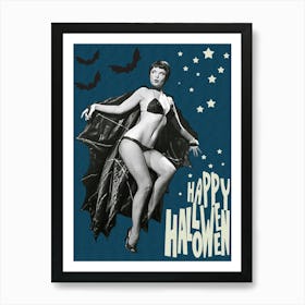 Beautiful Pin Up Bat Girl On Halloween Night Art Print