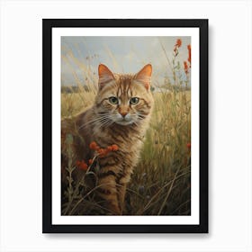 Stripy Cat Roaming Through The Long Grass Art Print