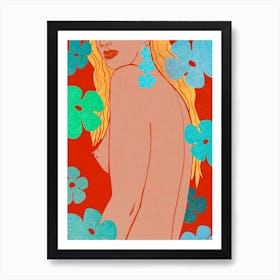 Surfer Chick With Flowers Poster