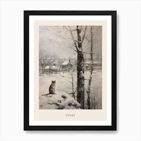 Vintage Winter Animal Painting Poster Stoat Art Print