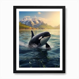 Realistic Photography Style Of Orca Whale With Sun Beams Art Print