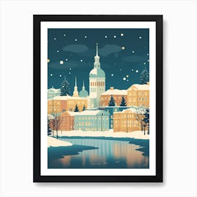 Winter Travel Night Illustration Helsinki Finland 1 Art Print