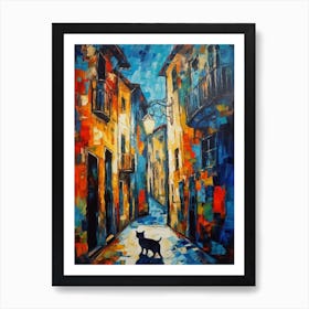 Painting Of Barcelona With A Cat In The Style Of Expressionism 1 Art Print