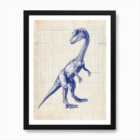 Maiasaura Dinosaur Blue Print Sketch 2 Art Print