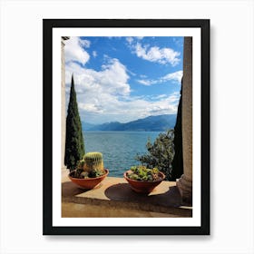 Italy lake como view from a villa on Varenna beautiful lake with cypris trees and palms ancient Art Print