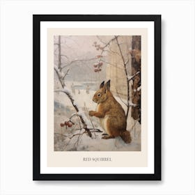 Vintage Winter Animal Painting Poster Red Squirrel 3 Art Print