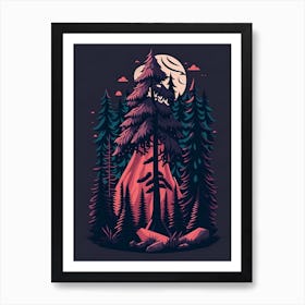 A Fantasy Forest At Night In Red Theme 88 Art Print