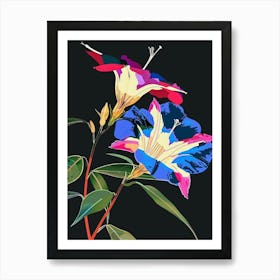 Neon Flowers On Black Morning Glory 2 Art Print