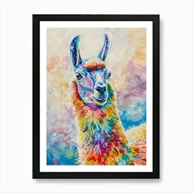 Llama Colourful Watercolour 4 Art Print