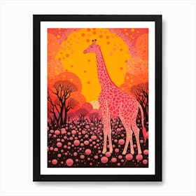 Giraffe In The Sunset Orange Tones 2 Art Print