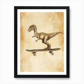 Vintage Othnielia Dinosaur On A Skateboard 2 Art Print