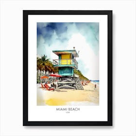 Miami Beach Watercolour Travel Poster Art Print