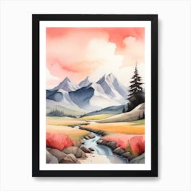 Tranquil Mountains In Minimalist Watercolor Vertical Composition 47 Art Print