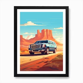 A Cadillac Escalade Car In Route 66 Flat Illustration 2 Art Print