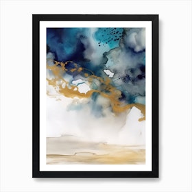 Watercolour Abstract Blue And Gold 3 Art Print