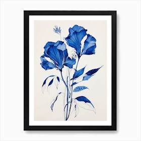 Blue Botanical Gloriosa Lily 1 Art Print