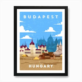 Budapest, Hungary — Retro travel minimalist art poster Art Print