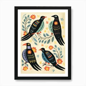 Folk Style Bird Painting Crow 2 Art Print