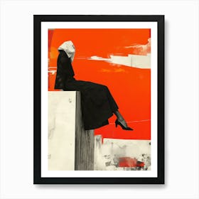 Woman Sitting On A Wall Art Print