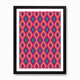 DIAMOND IKAT Boho Woven Texture Style in Exotic Pink Blush Purple Green Blue Art Print