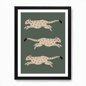 Green Leaping Leopards Art Print
