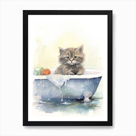 Selkirk Cat In Bathtub Botanical Bathroom 1 Art Print