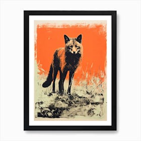 Red Fox, Woodblock Animal Drawing 3 Art Print