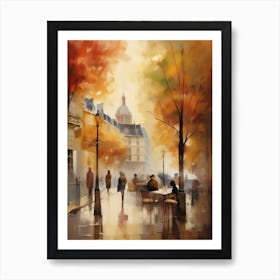 Paris city countryside, cafes, people, trees, old autumn oil paints. Faded colours.2 Art Print