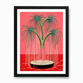 Pink And Red Plant Illustration Ponytail Palm 3 Art Print