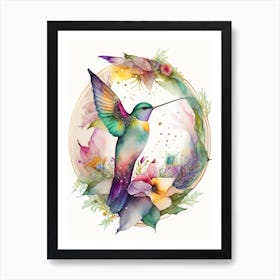 Hummingbird And Mandala Cute Neon 2 Art Print