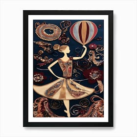 Whimsical Collage Dancer In Denim Art Print