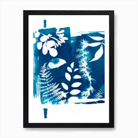 Blue Fall Leaves Art Print